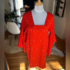 Vintage silk red cropped kimono